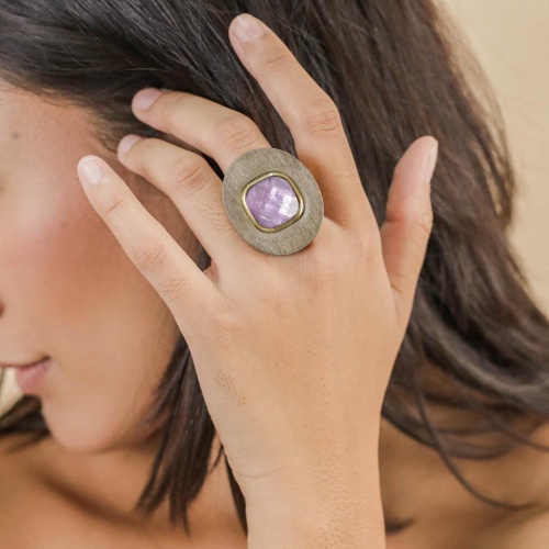 Кольцо Nature Bijoux, Lavender, ракушка Capiz в смоле, эбеновое дерево, NB25.1-19-25761 сиреневый фото 5